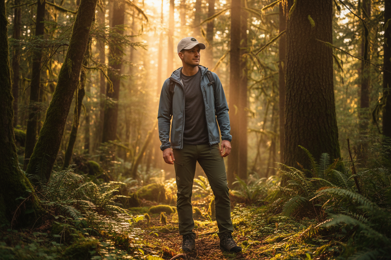 Tall Male Hiker Lush Forest Tailored Mission Crest Cap